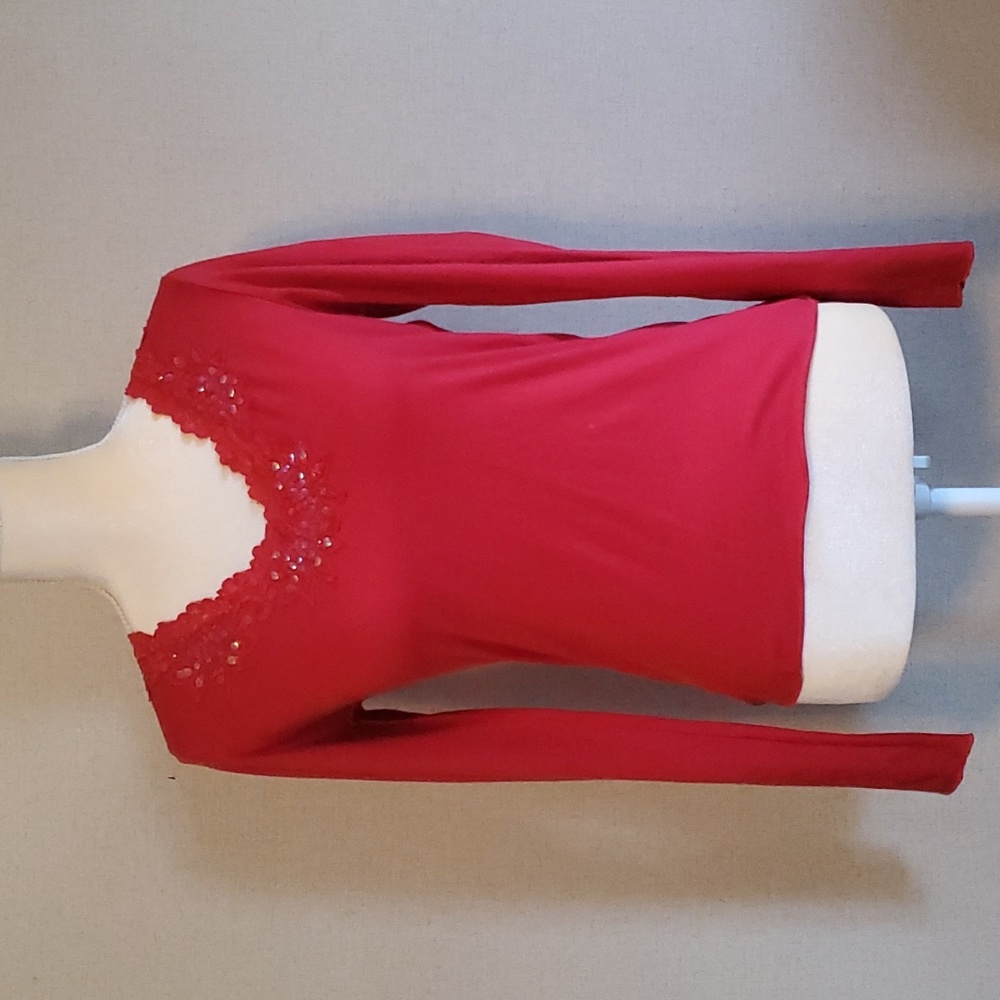 5/$15 Womens M Body Central red long sleeve top with sequins
